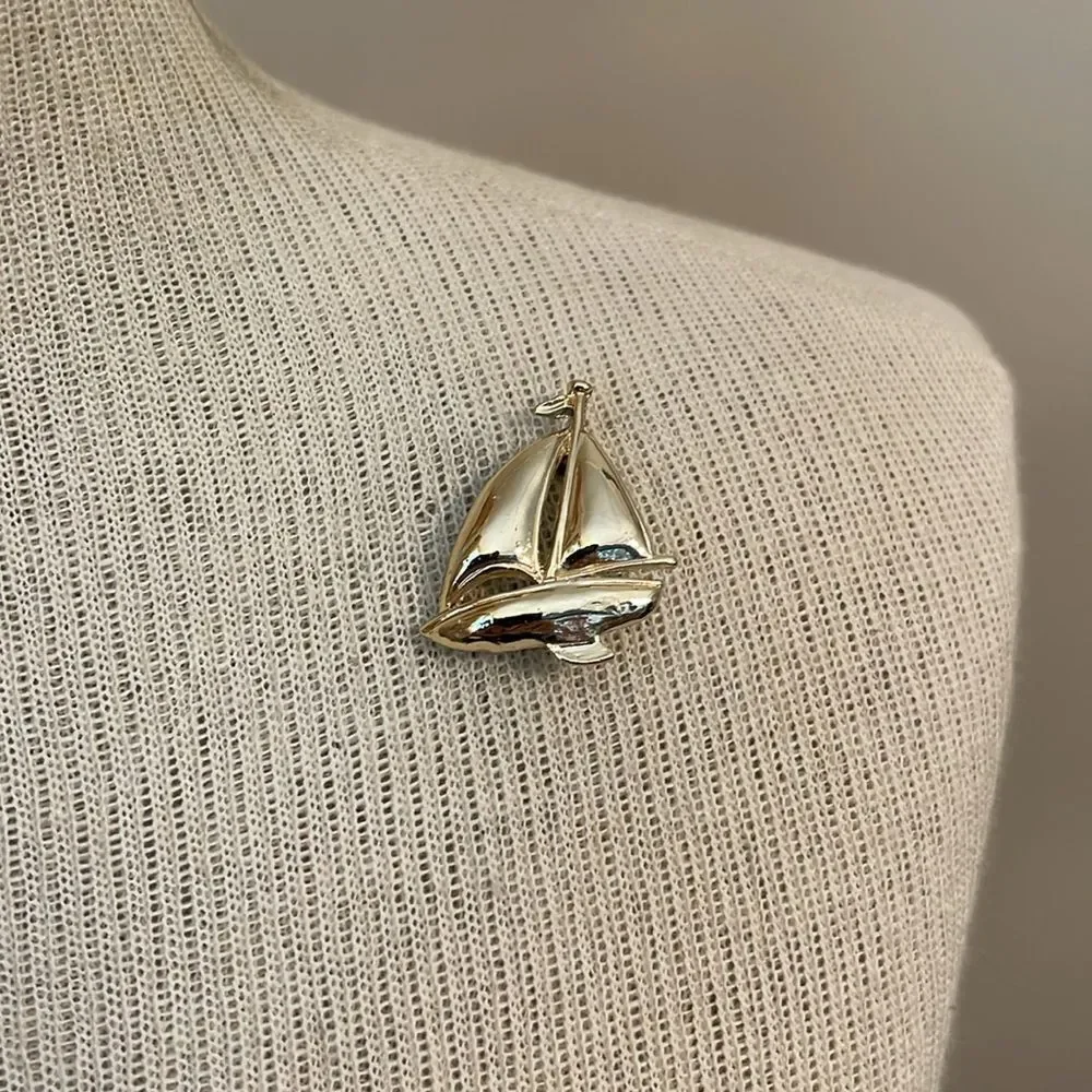 Vintage Gold-tone Sailboat Pin - Nautical Theme Brooch